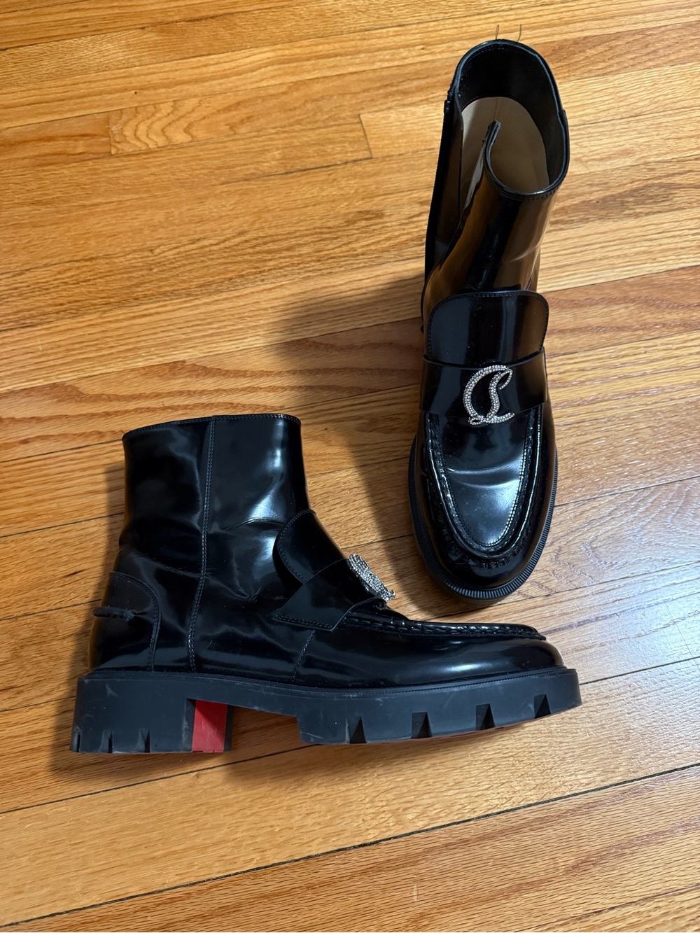 Christian Louboutin Moc Booty Ankle Boots Black Patent Leather